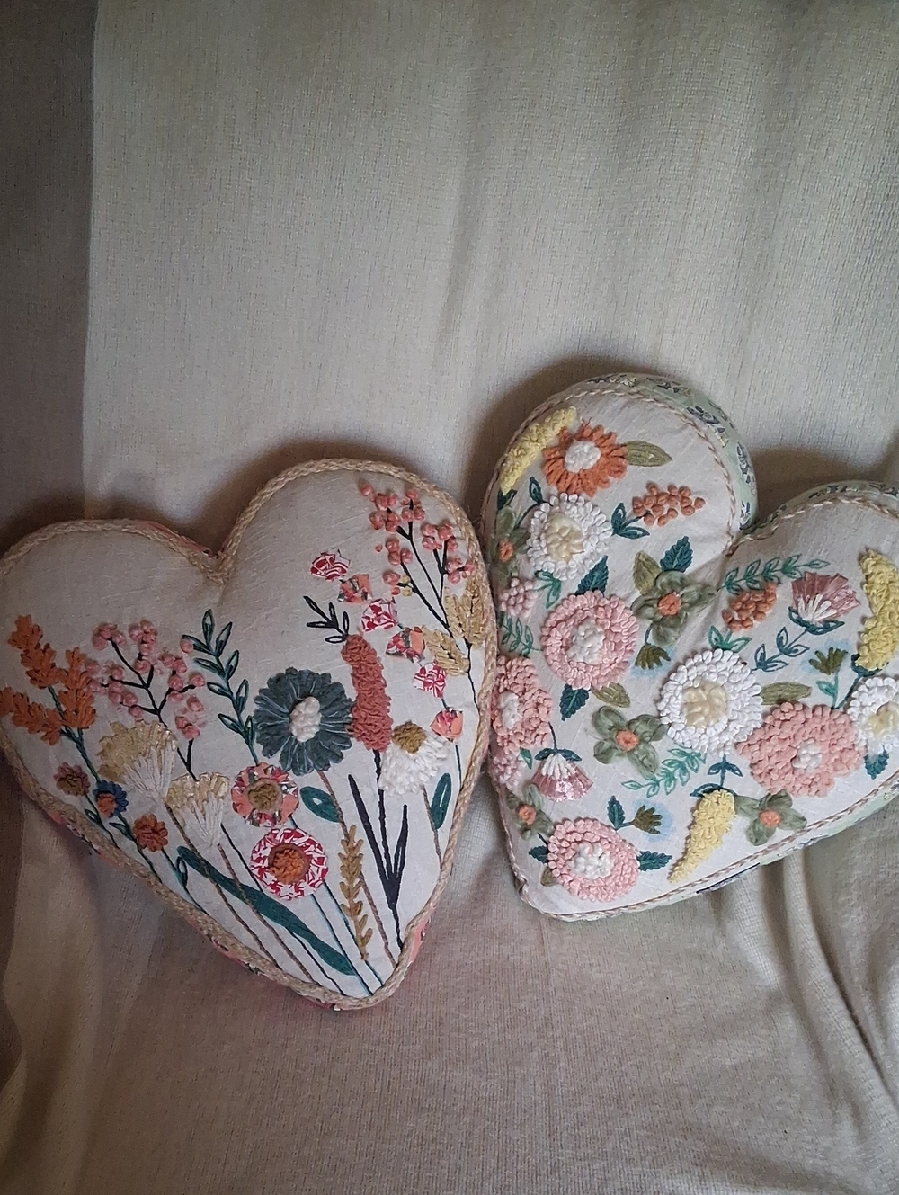 Embroidered Heart Throw Pillows